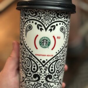 Starbucks x Jonathan Adler | Red 12 oz Ceramic Travel Mug Limited Edition 2010